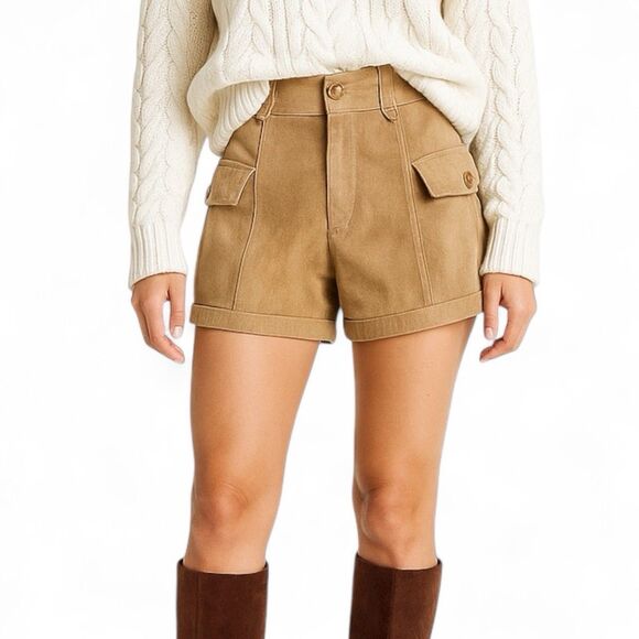 Blank NYC Cargo Suede Tan Shorts 32 Utility High Rise Pockets Fall - Picture 15 of 15